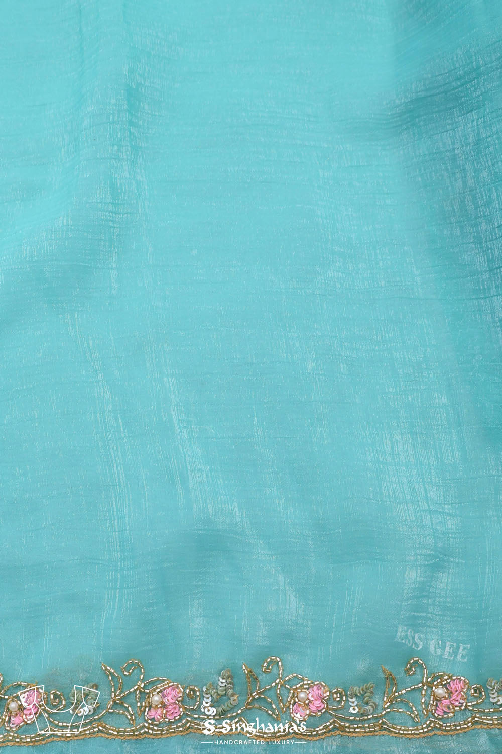 Bright Blue Silk Jaali Crafted Saree