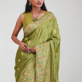 Mehendi Green Silk Crafted Saree