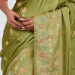 Mehendi Green Silk Crafted Saree