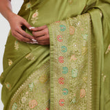 Mehendi Green Silk Crafted Saree