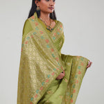 Mehendi Green Silk Crafted Saree