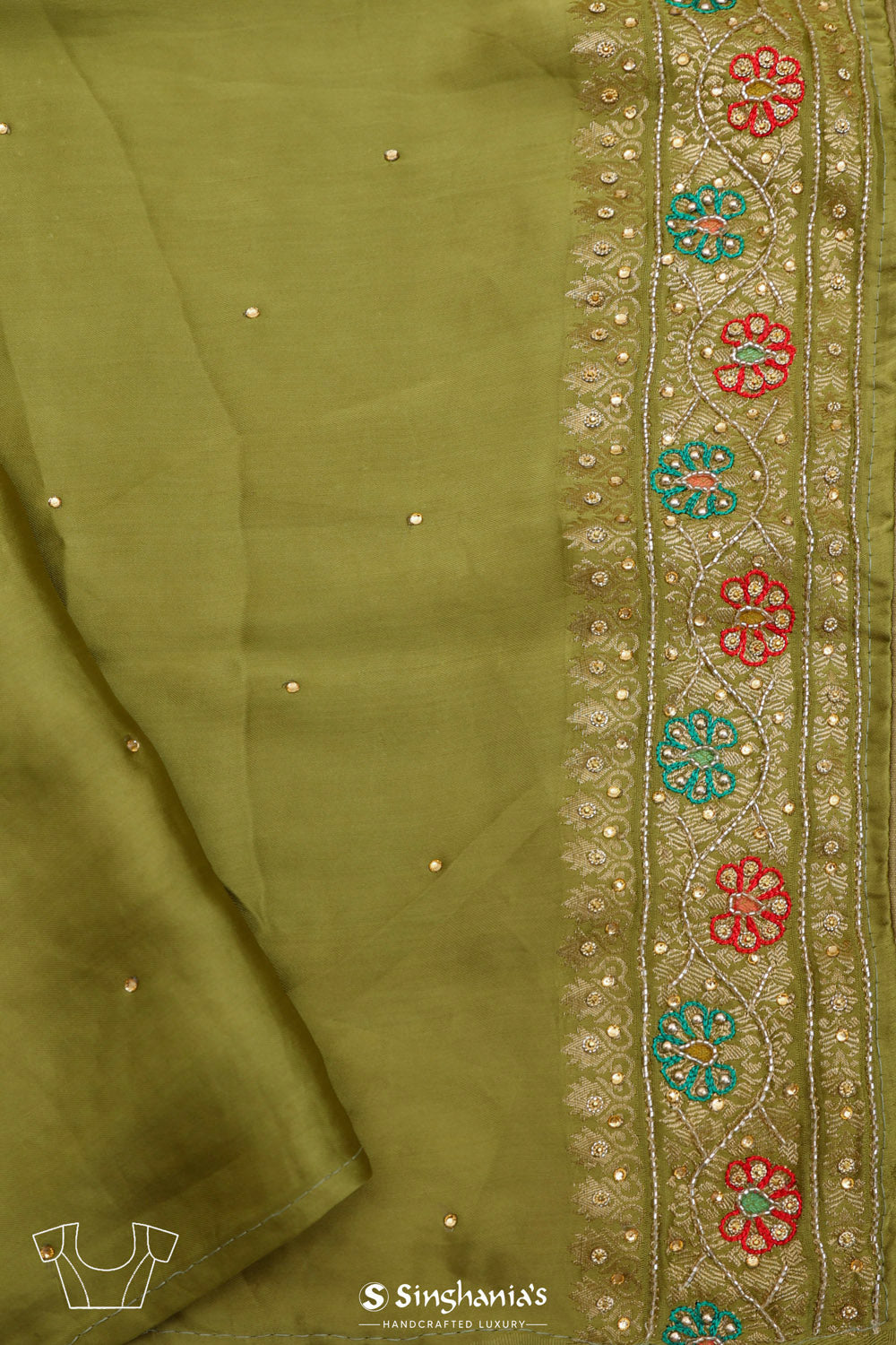 Mehendi Green Silk Crafted Saree