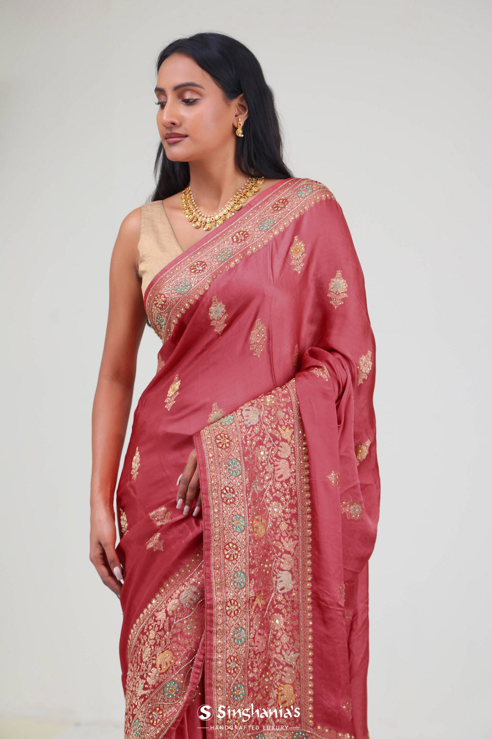Paradise Pink Silk Crafted Saree