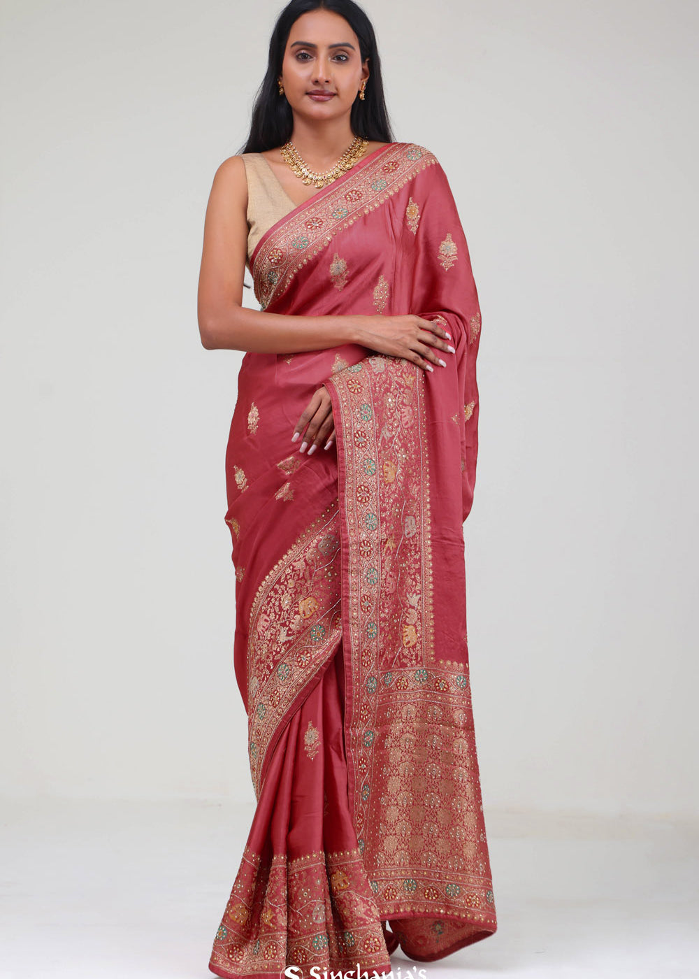 Paradise Pink Silk Crafted Saree