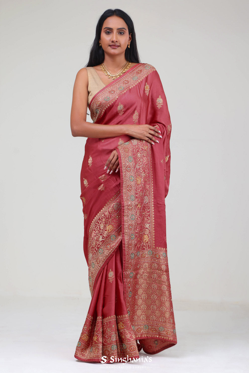 Paradise Pink Silk Crafted Saree