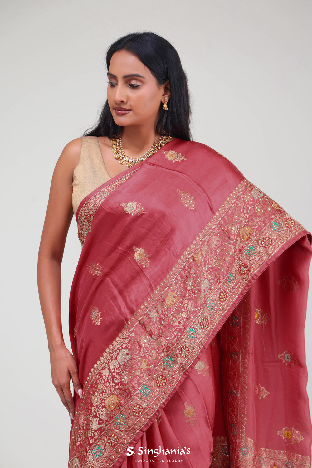 Paradise Pink Silk Crafted Saree