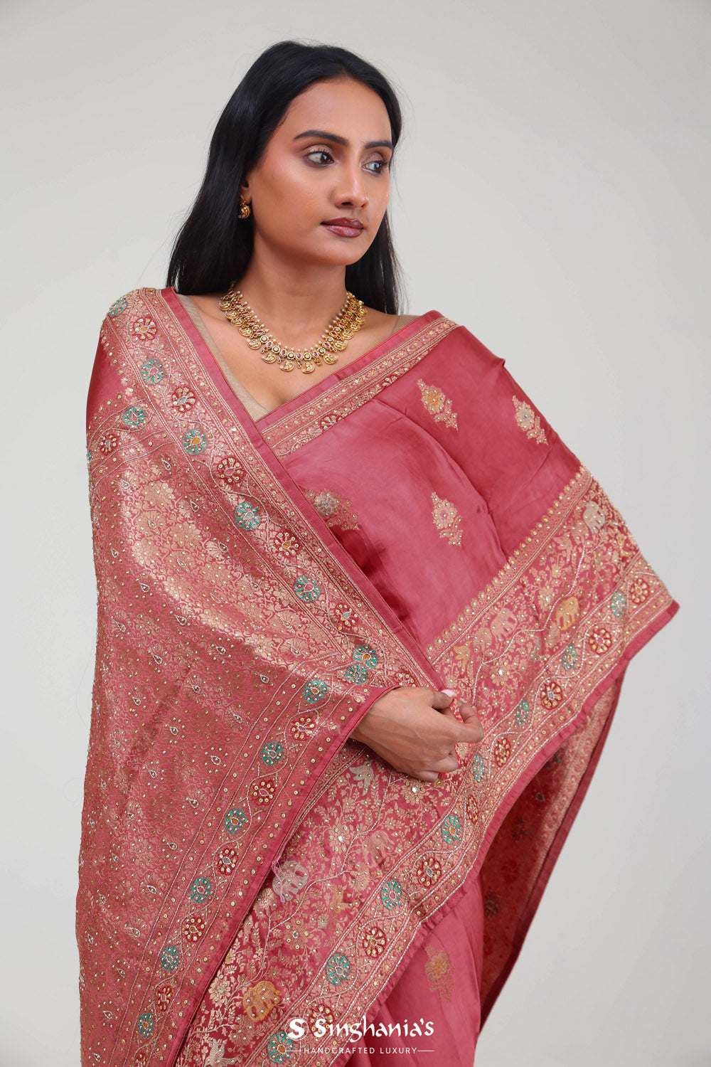 Paradise Pink Silk Crafted Saree