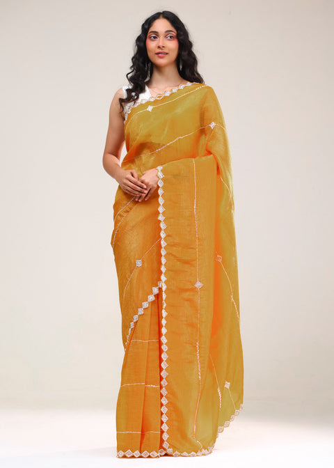 <img> Dahlia Yellow Handcrafted Tissue Saree
