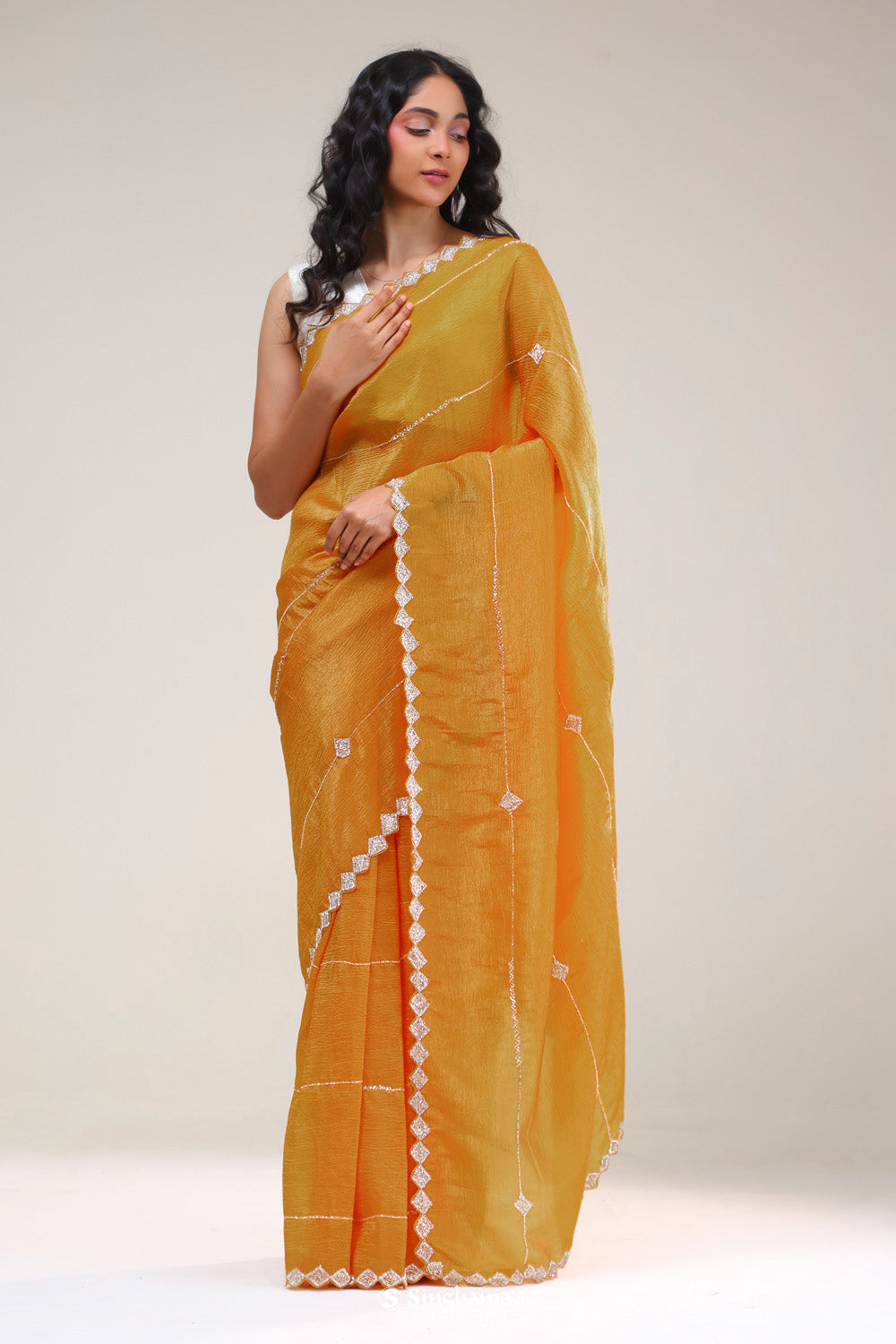 Dahlia Yellow Handcrafted Tissue Saree