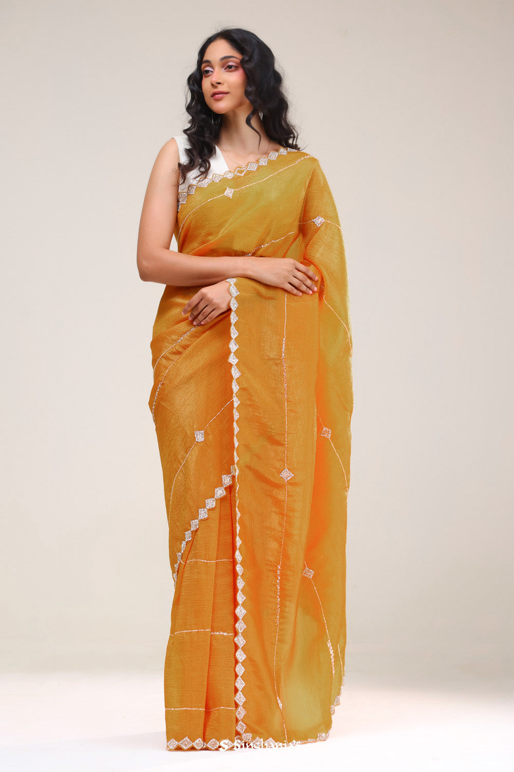 Dahlia Yellow Handcrafted Tissue Saree