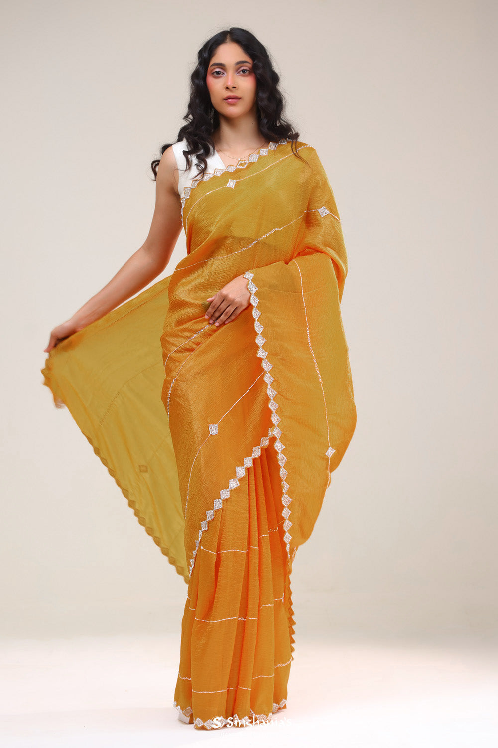 Dahlia Yellow Handcrafted Tissue Saree