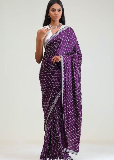 <img> Imperial Purple Silk Crafted Saree