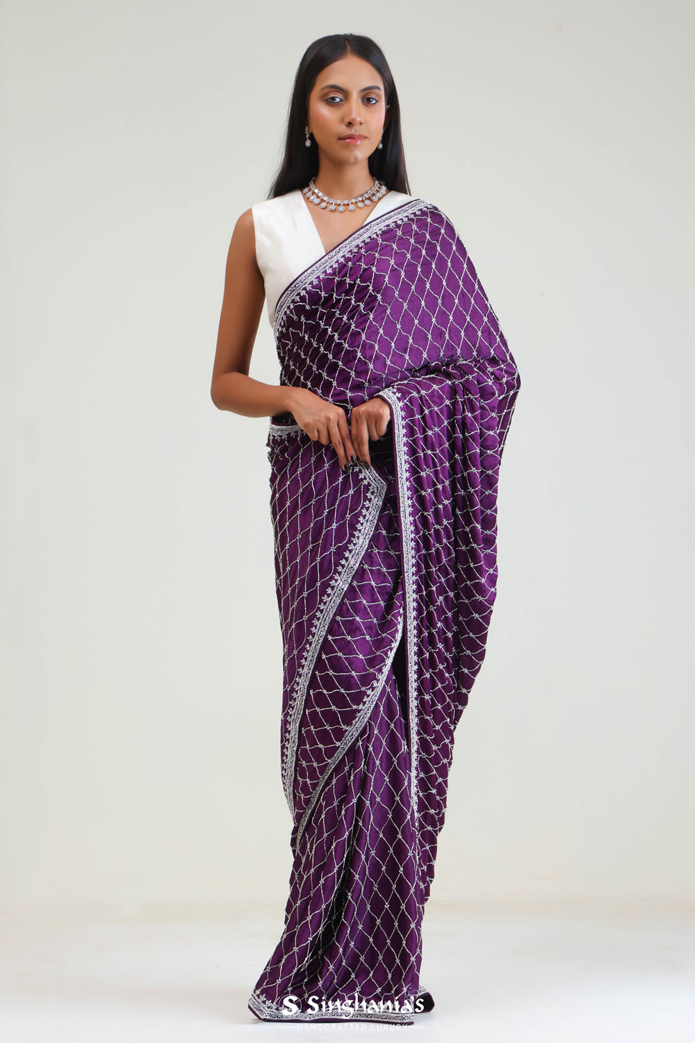 Imperial Purple Silk Crafted Saree