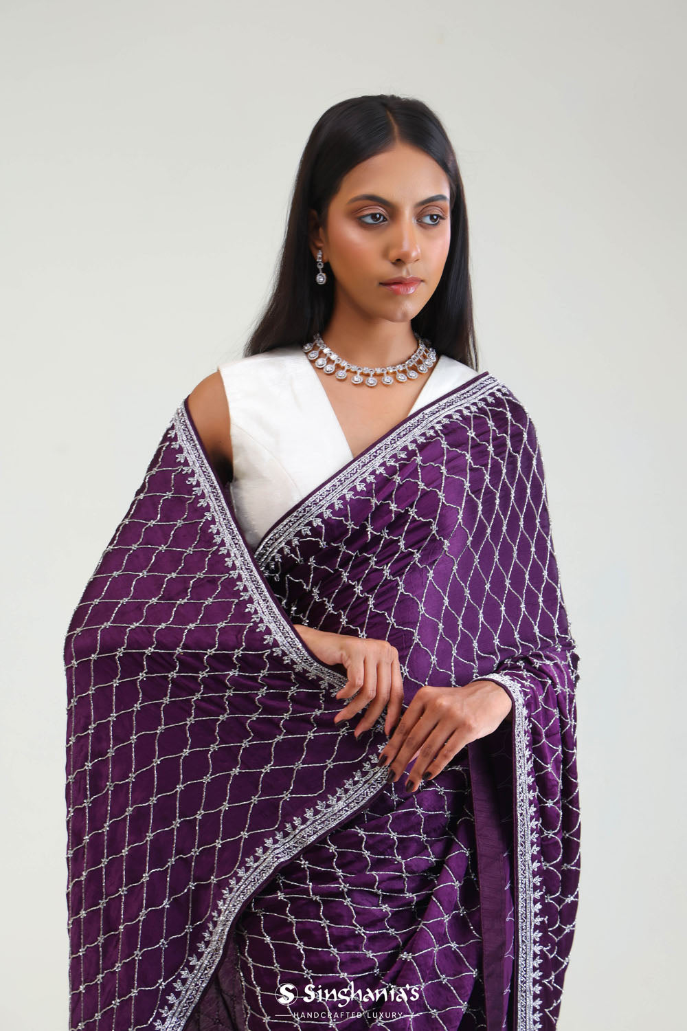 Imperial Purple Silk Crafted Saree