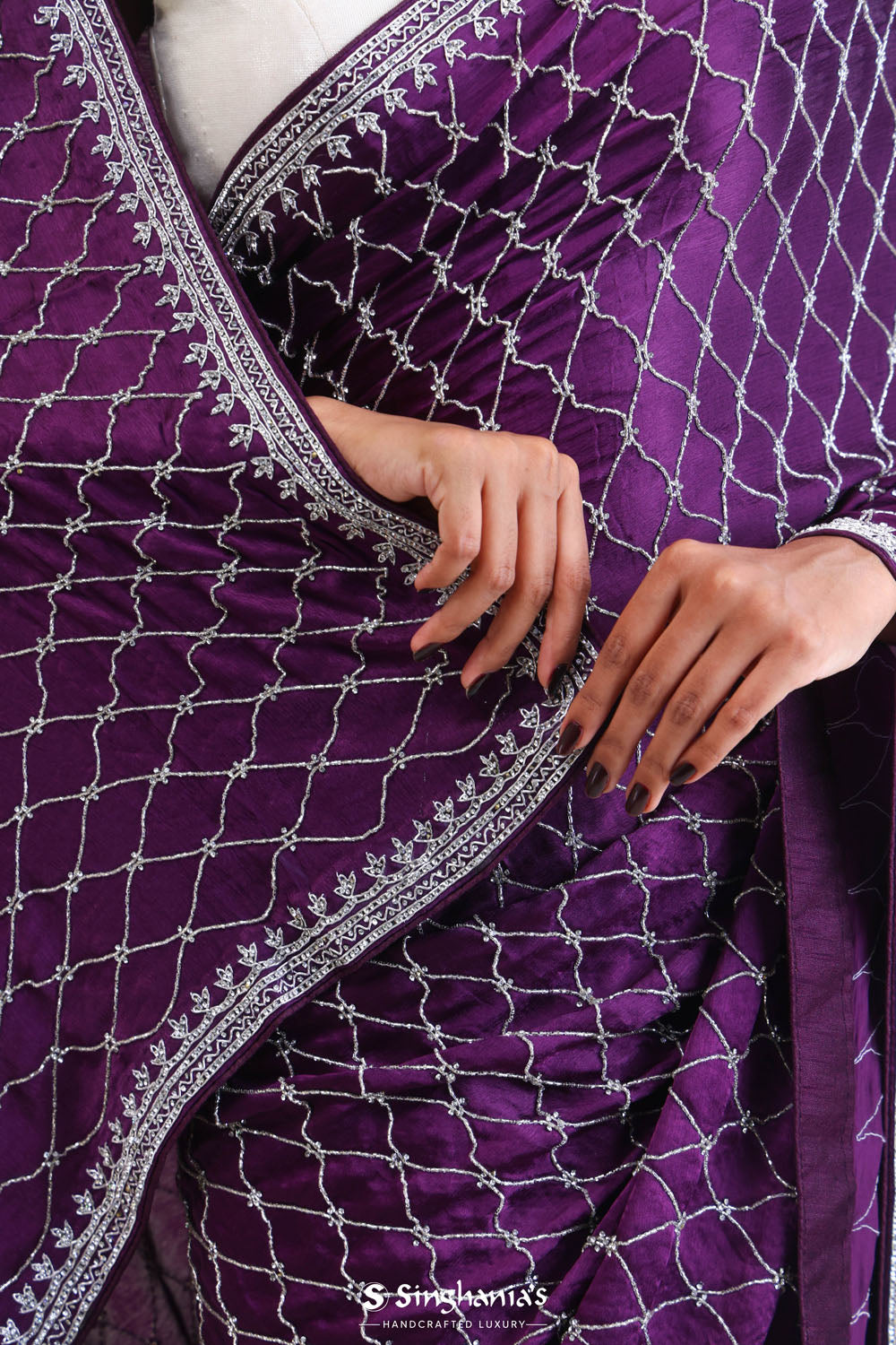 Imperial Purple Silk Crafted Saree