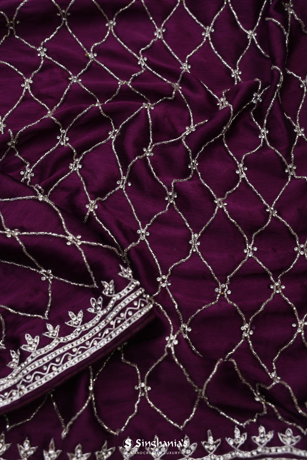 Imperial Purple Silk Crafted Saree