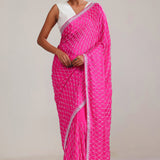 Cerise Pink Silk Crafted Saree