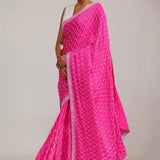 Cerise Pink Silk Crafted Saree