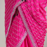 Cerise Pink Silk Crafted Saree