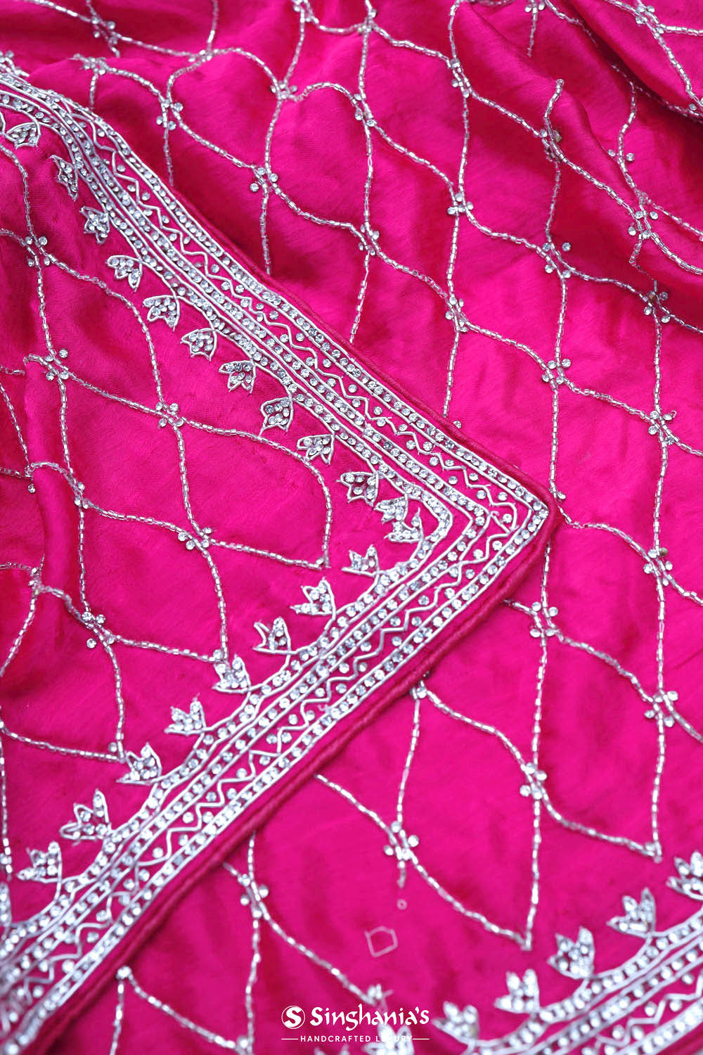Cerise Pink Silk Crafted Saree