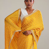 Gold Yellow Silk Crafted Saree