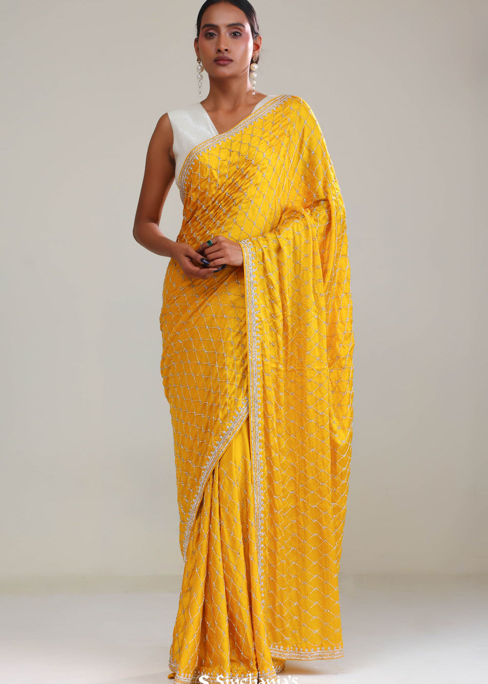 Gold Yellow Silk Crafted Saree