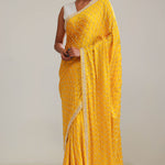 Gold Yellow Silk Crafted Saree