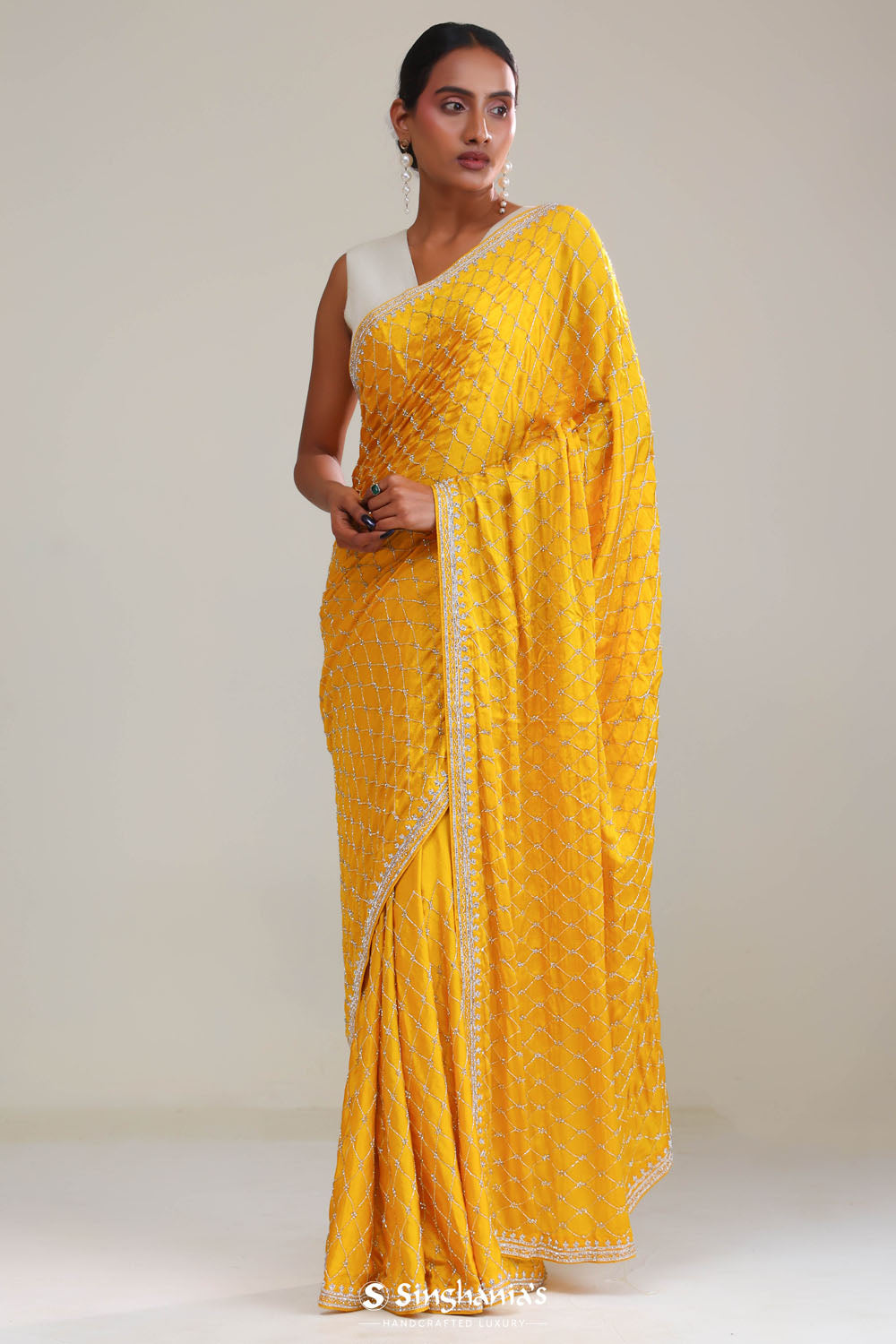 Gold Yellow Silk Crafted Saree