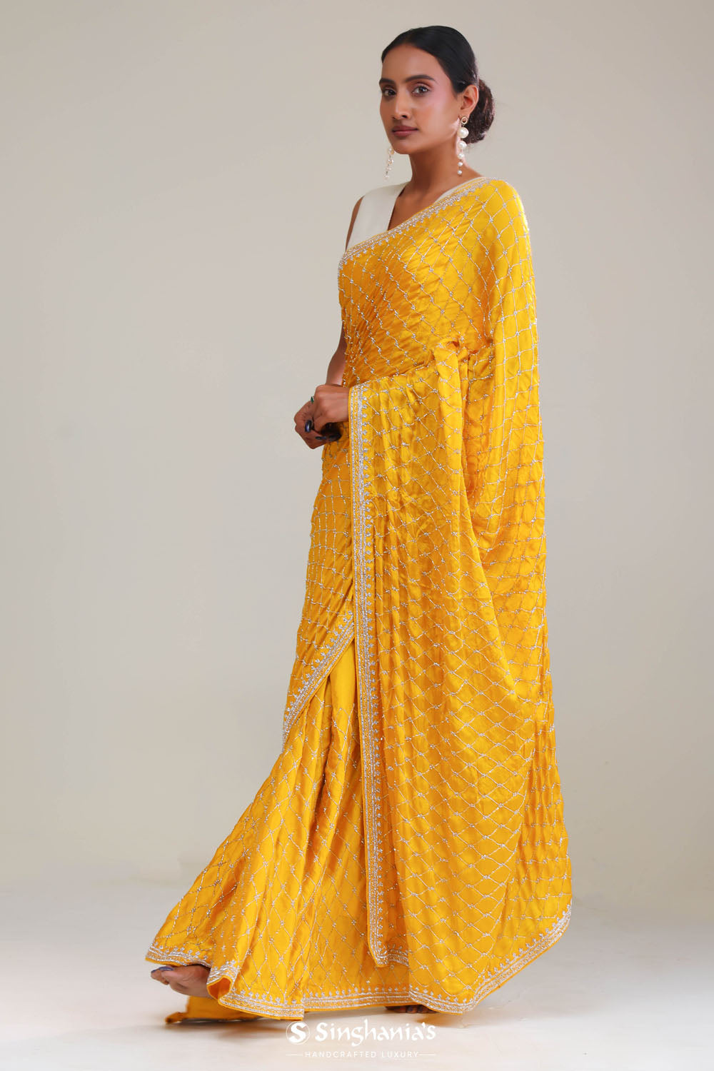 Gold Yellow Silk Crafted Saree