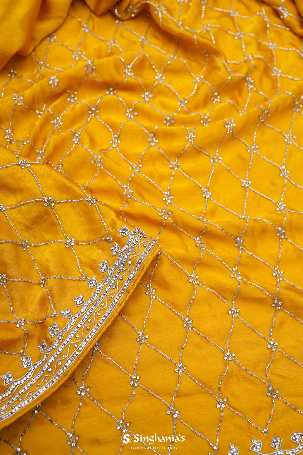 Gold Yellow Silk Crafted Saree