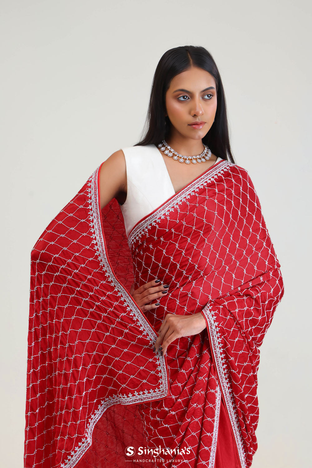 Arsenal Red Silk Crafted Saree