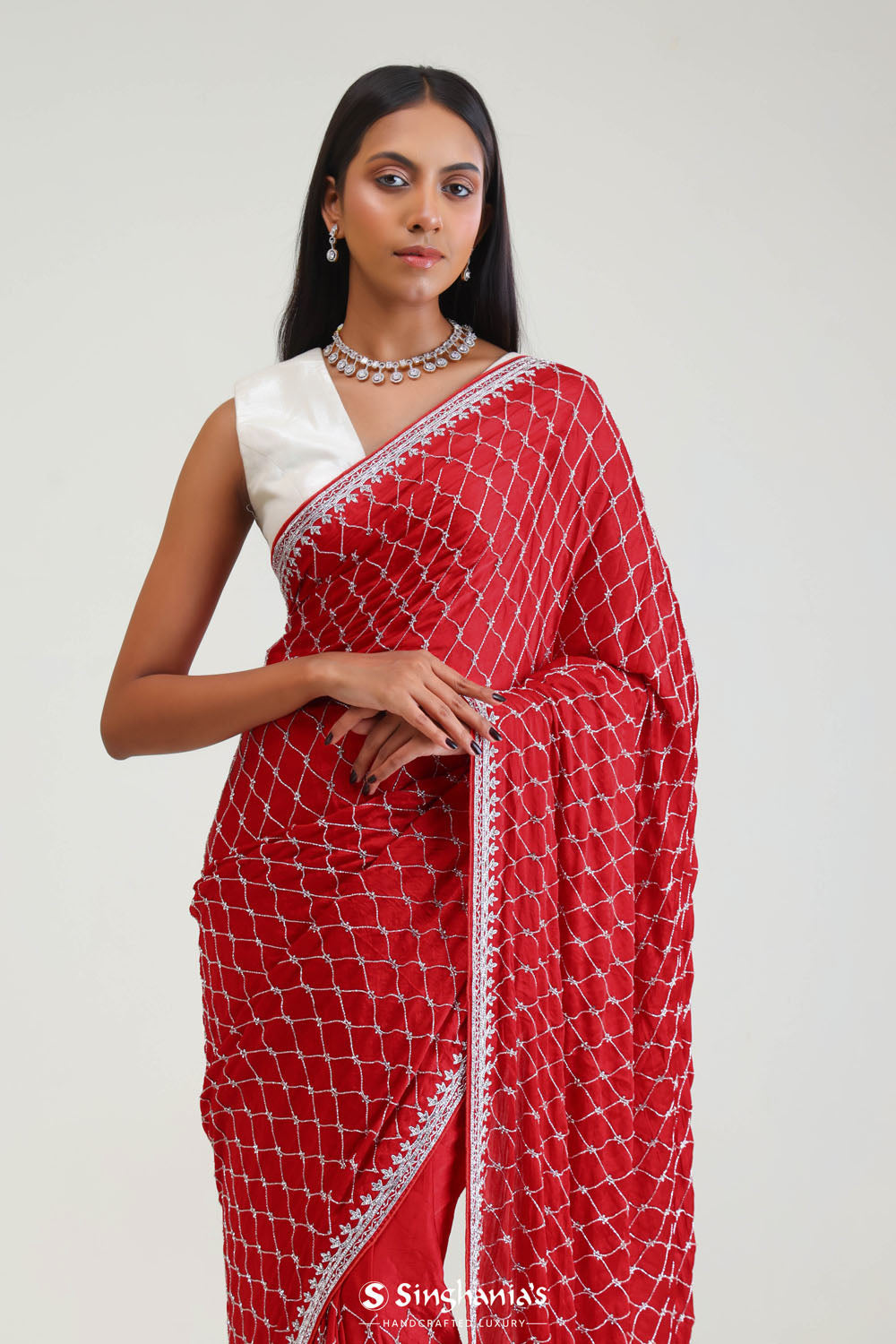 Arsenal Red Silk Crafted Saree