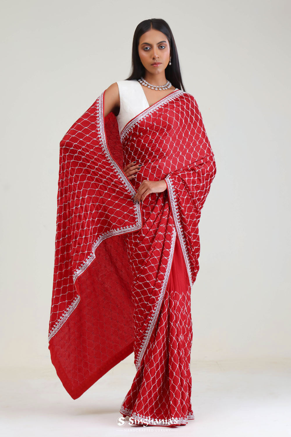 Arsenal Red Silk Crafted Saree