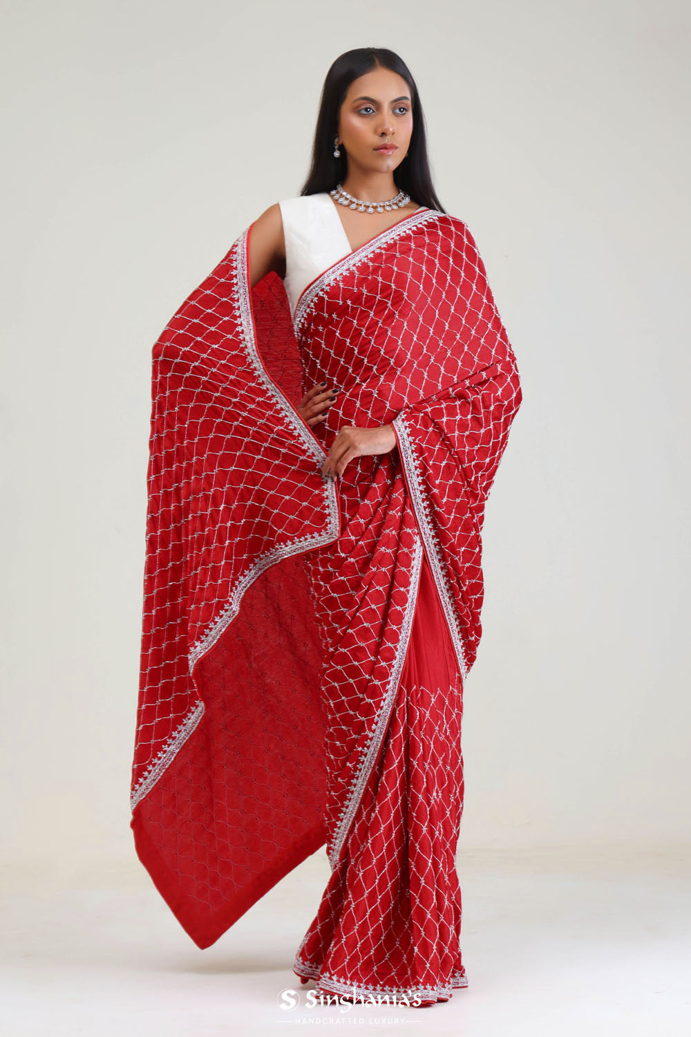 Arsenal Red Silk Crafted Saree