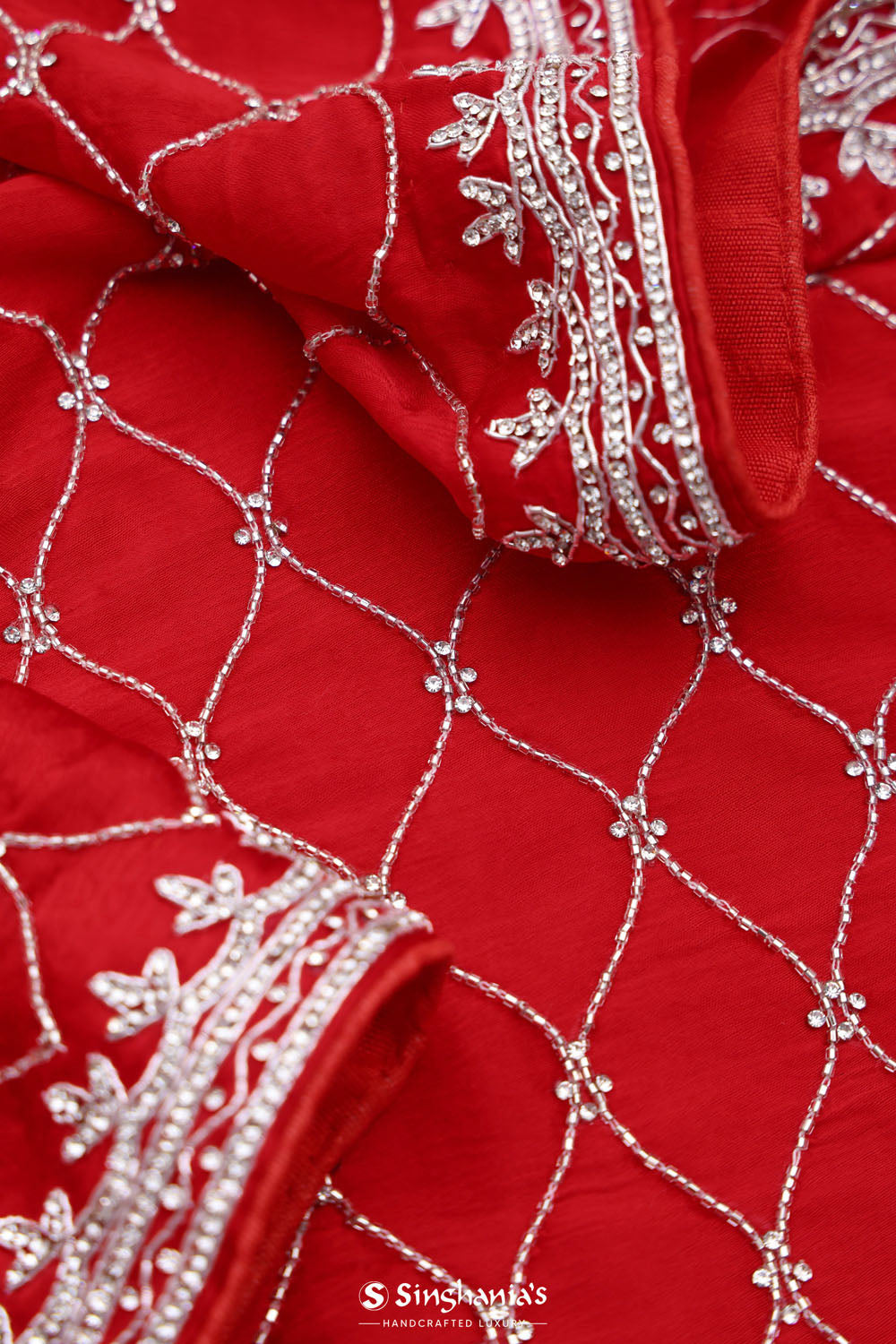 Arsenal Red Silk Crafted Saree
