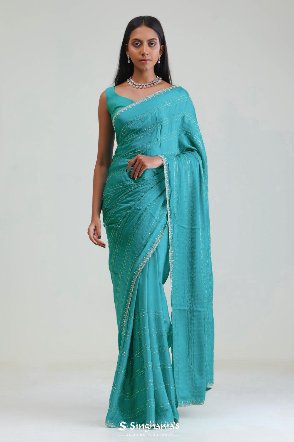 Bondi Blue Silk Crafted Saree
