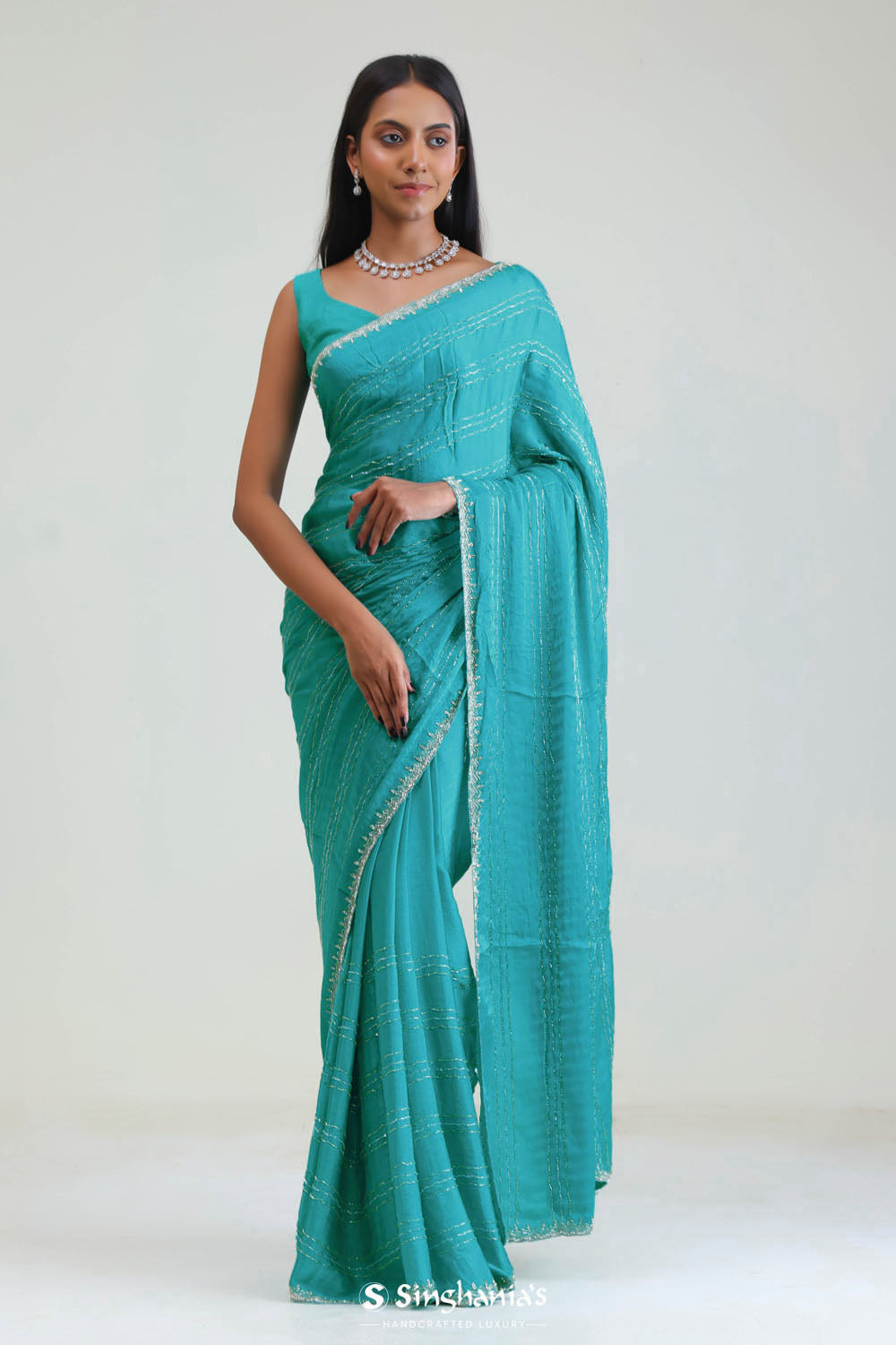Bondi Blue Silk Crafted Saree
