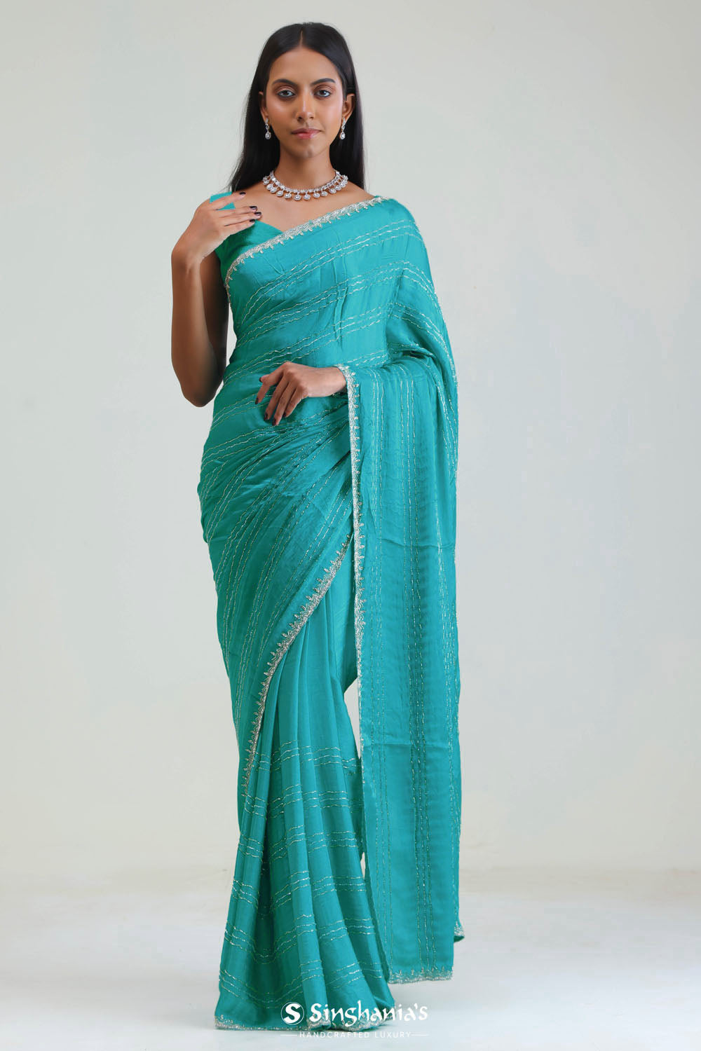 Bondi Blue Silk Crafted Saree
