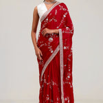 Deep Red Silk Crafted Saree