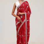 Deep Red Silk Crafted Saree