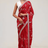 Deep Red Silk Crafted Saree