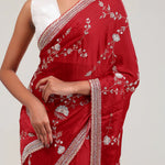 Deep Red Silk Crafted Saree