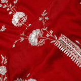 Deep Red Silk Crafted Saree