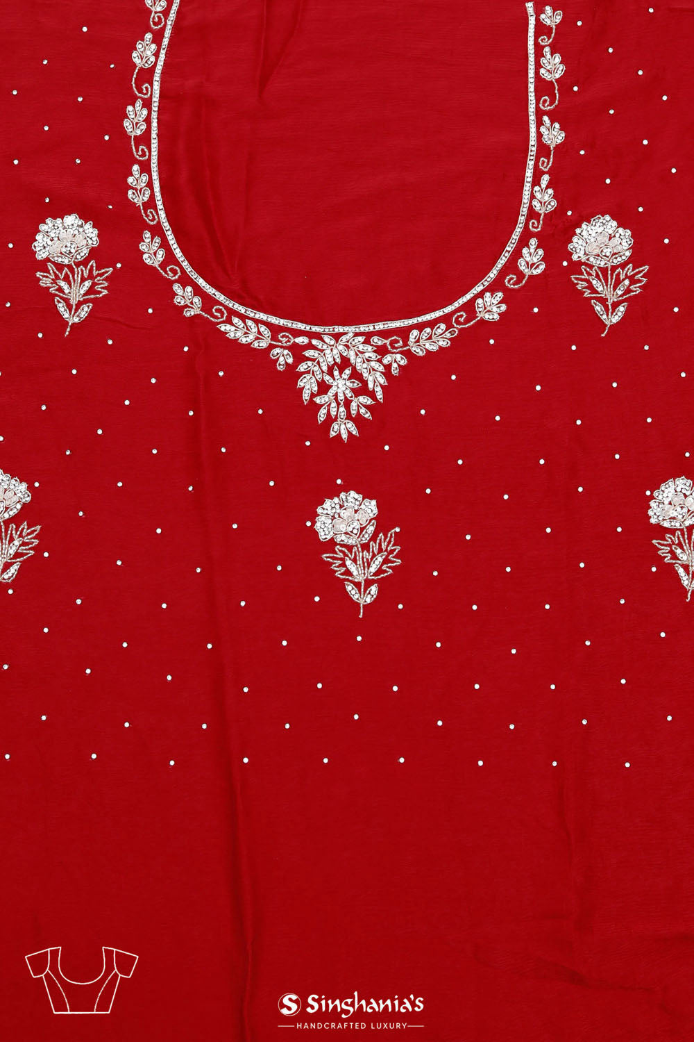 Deep Red Silk Crafted Saree