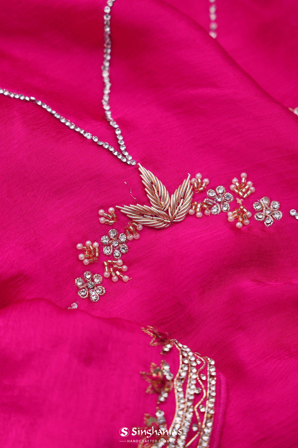 Bright Pink Silk Arch Crafted Saree