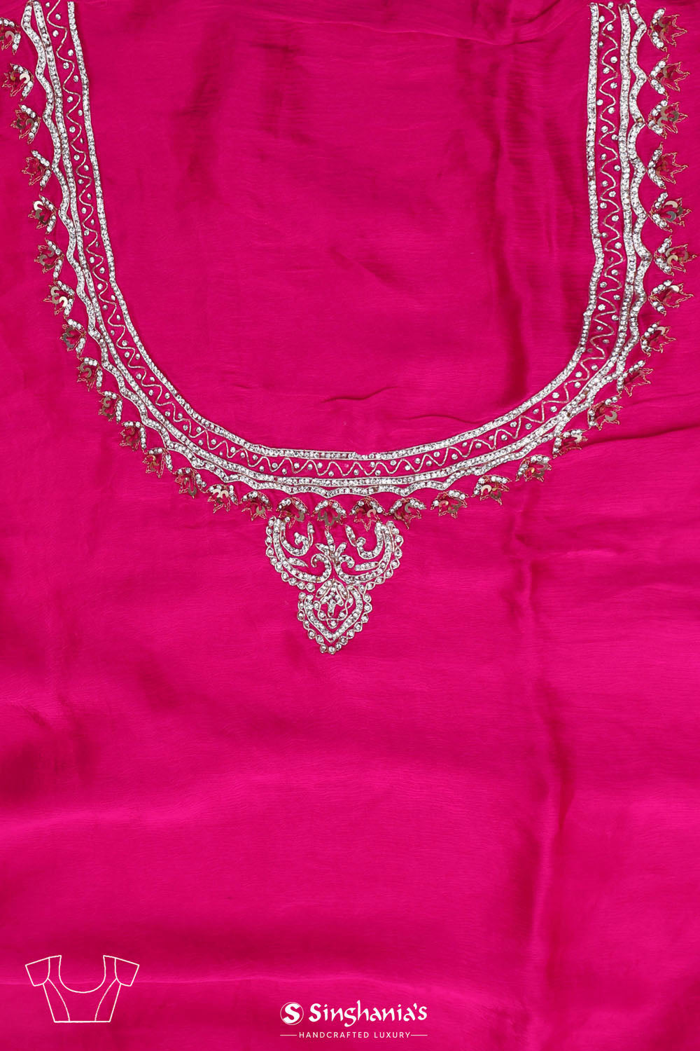 Bright Pink Silk Arch Crafted Saree