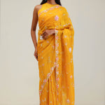 Amber Yellow Crafted Jaali Organza Saree