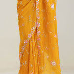 Amber Yellow Crafted Jaali Organza Saree