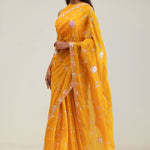 Amber Yellow Crafted Jaali Organza Saree