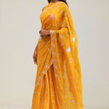 Amber Yellow Crafted Jaali Organza Saree